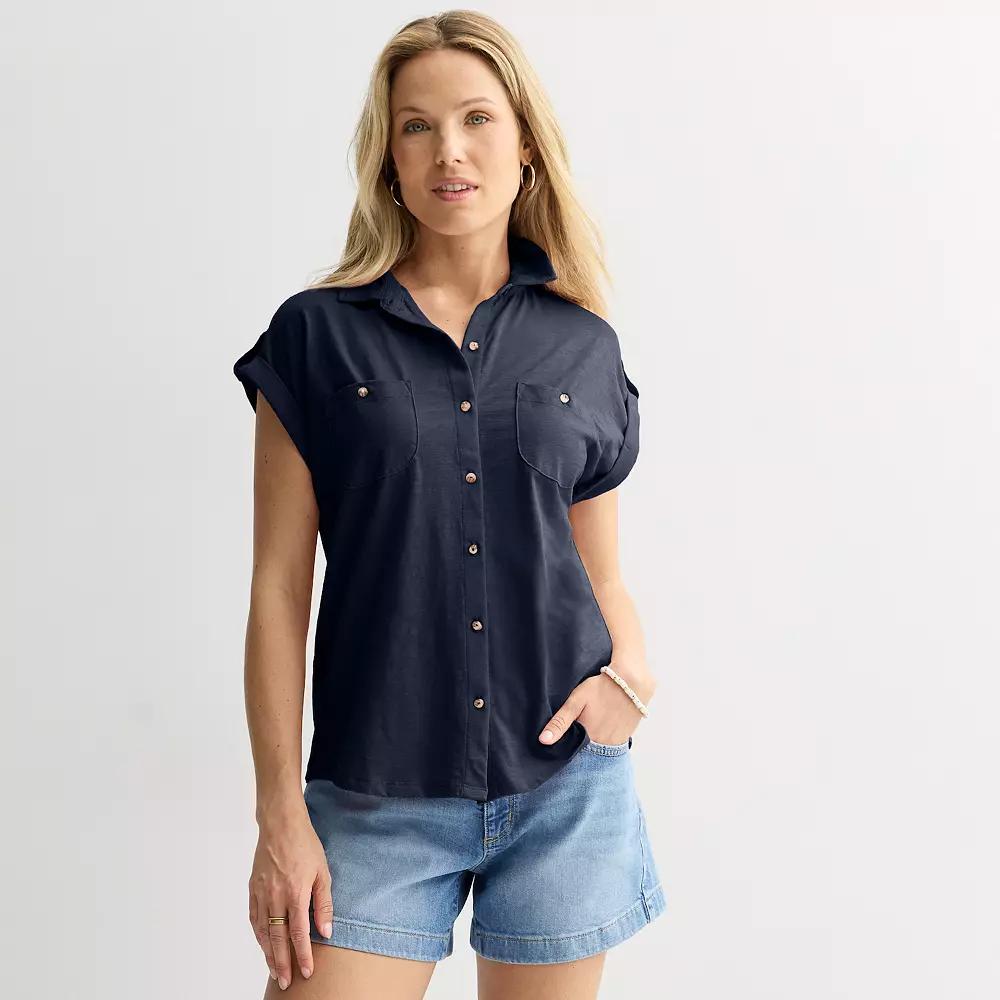 Women's Sonoma Goods For Life® Button Through Short Sleeve Knit Shirt,  Product Image