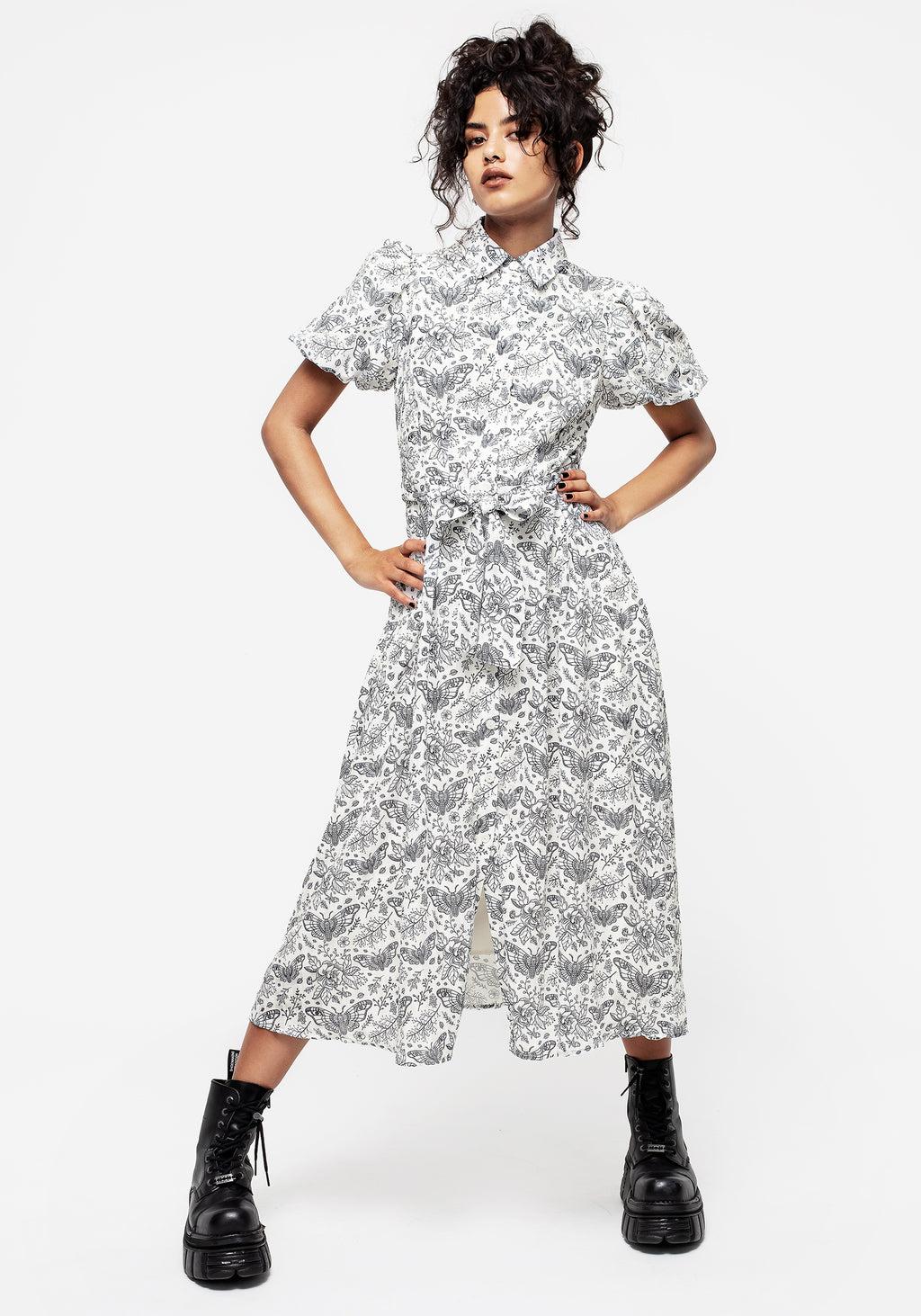 Rosamoth Chiffon Midi Shirt Dress - White Product Image