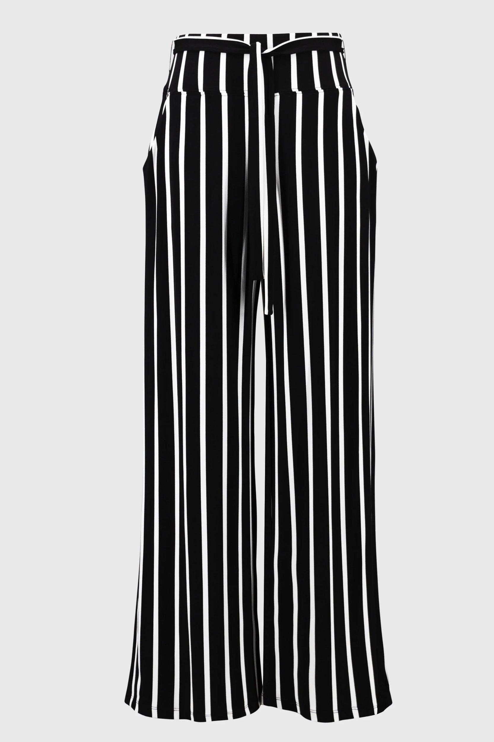 Striped Silky Knit Wide-Leg Pants- Black/Vanilla Product Image