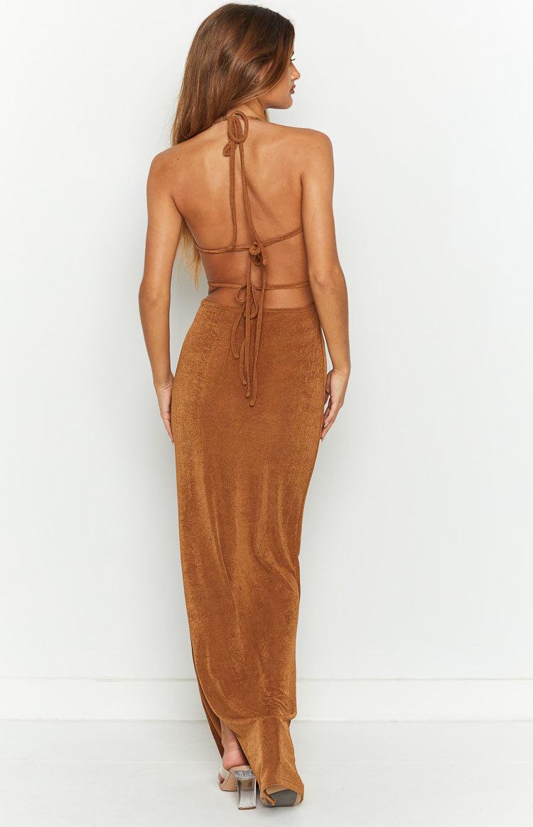 Angie Brown Halter Maxi Dress Product Image