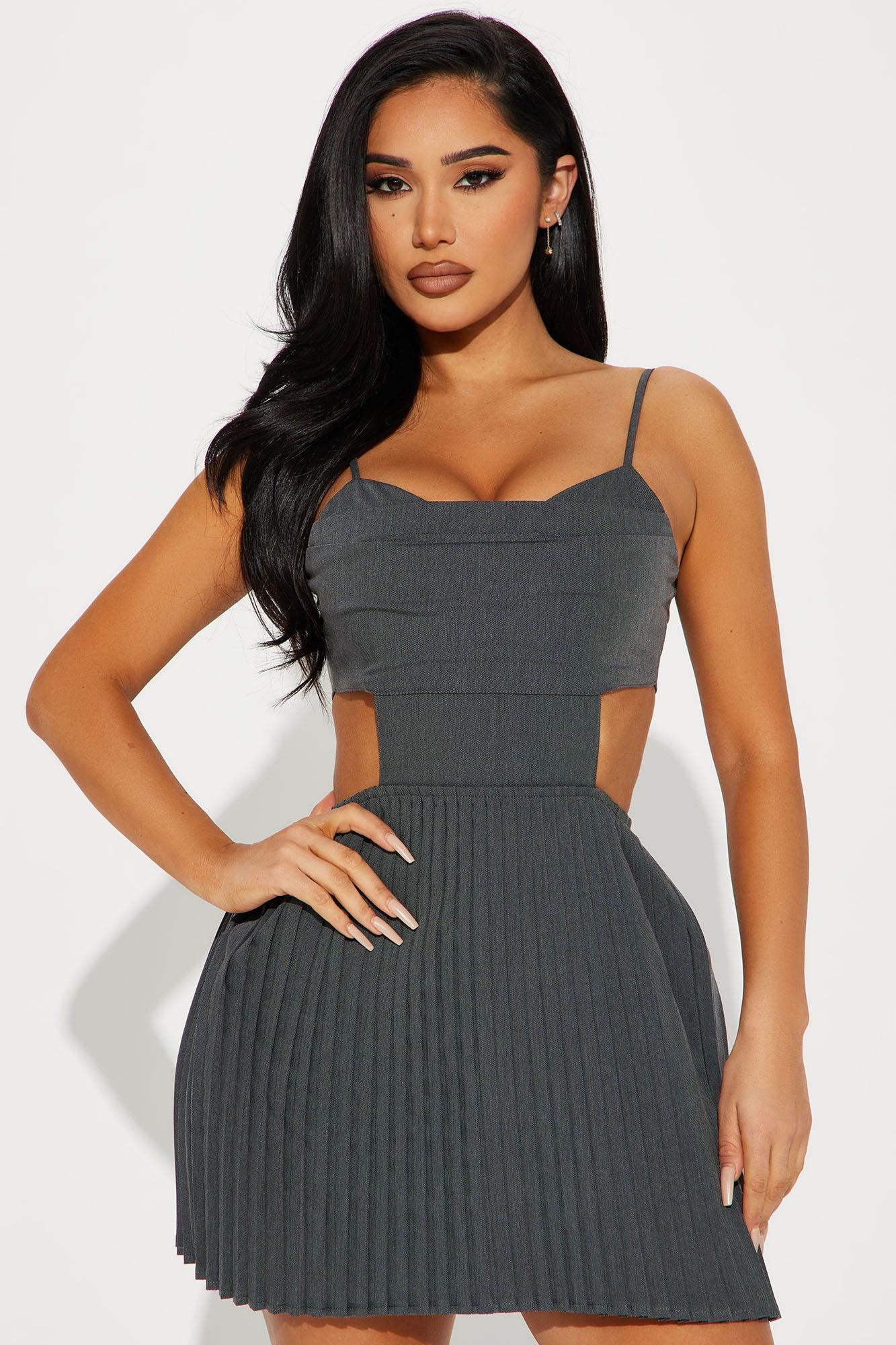 Serena Twill Mini Dress - Grey Product Image