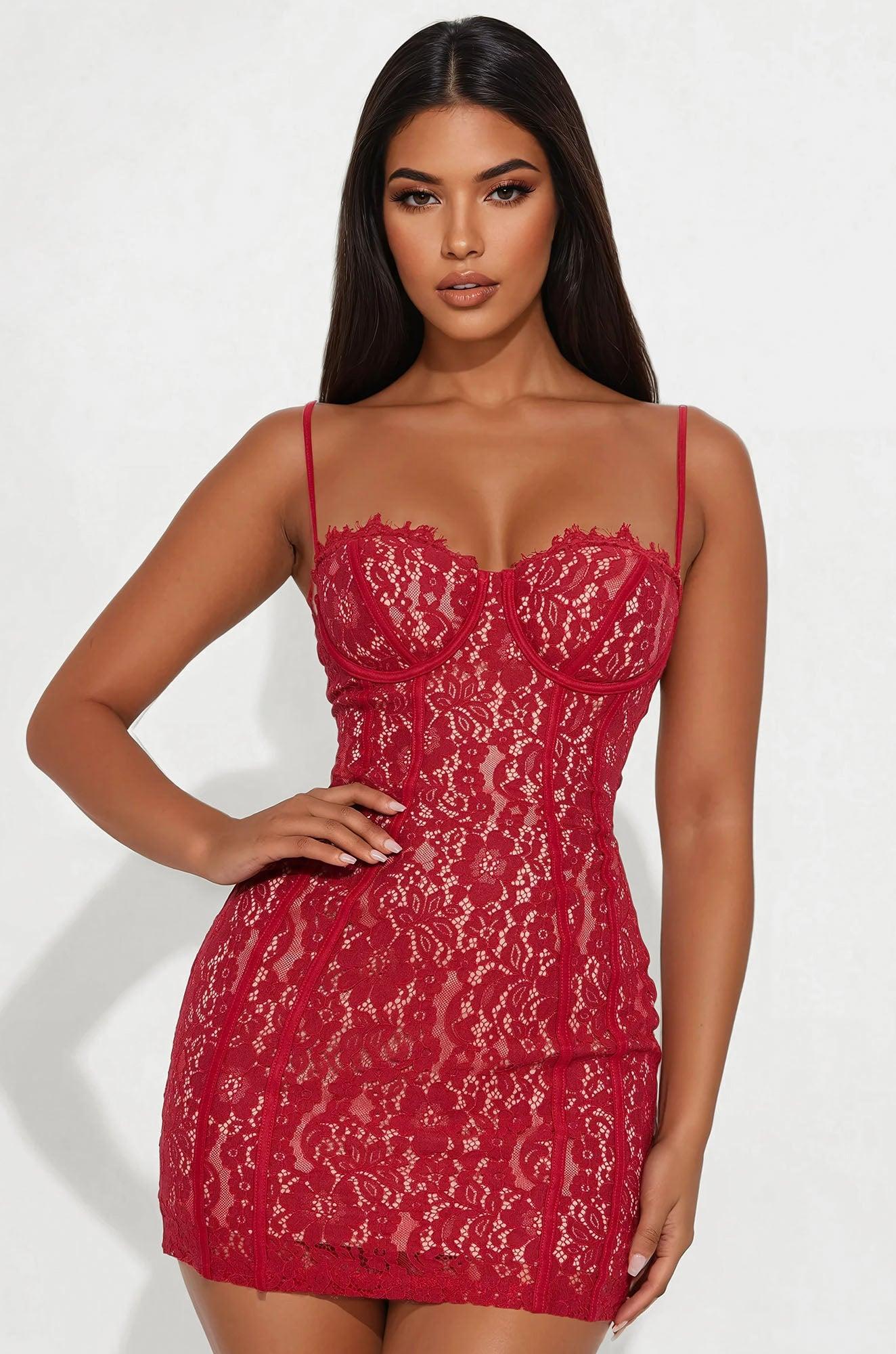 All In Love Lace Mini Dress - Red Product Image