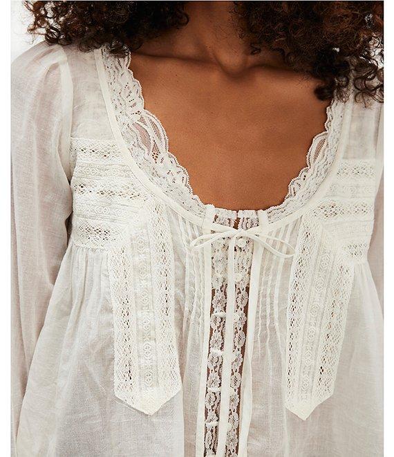 Free People Long Sleeve Evermore Scoop Neck Long Sleeve Lace Top Product Image