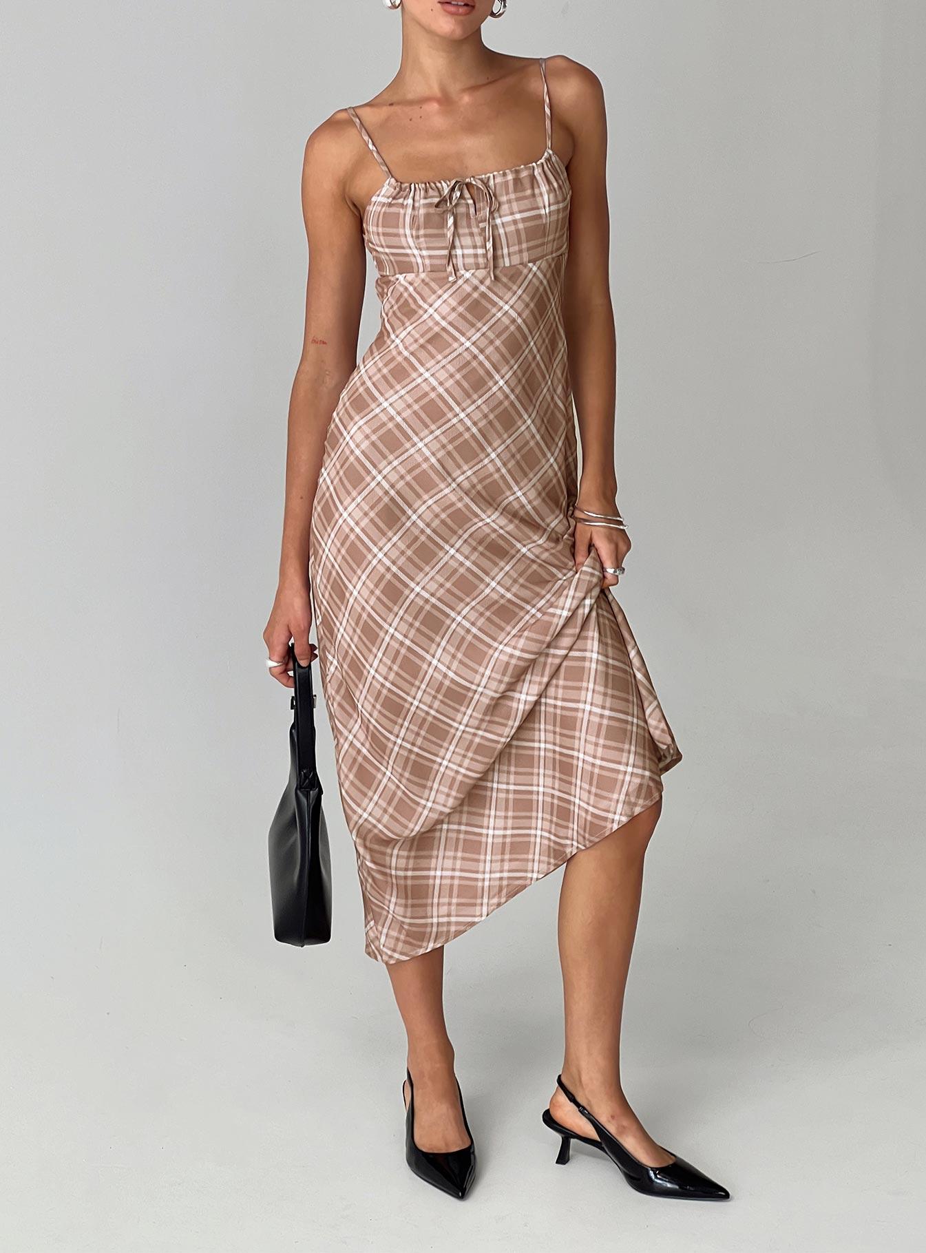 Wallin Maxi Dress Brown Check Product Image