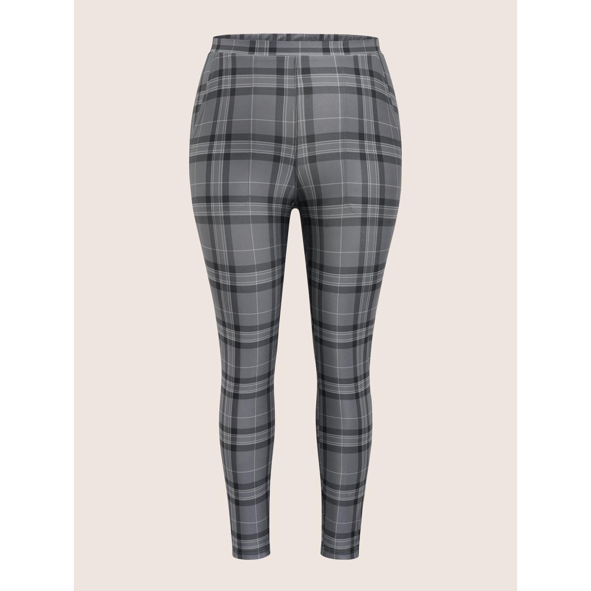 Plus Size Plaid High Rise Slant Pocket Skinny Leggings Women DimGray At the Office High stretch Skinny High Rise Office Leggings BloomChic 30/6X Product Image