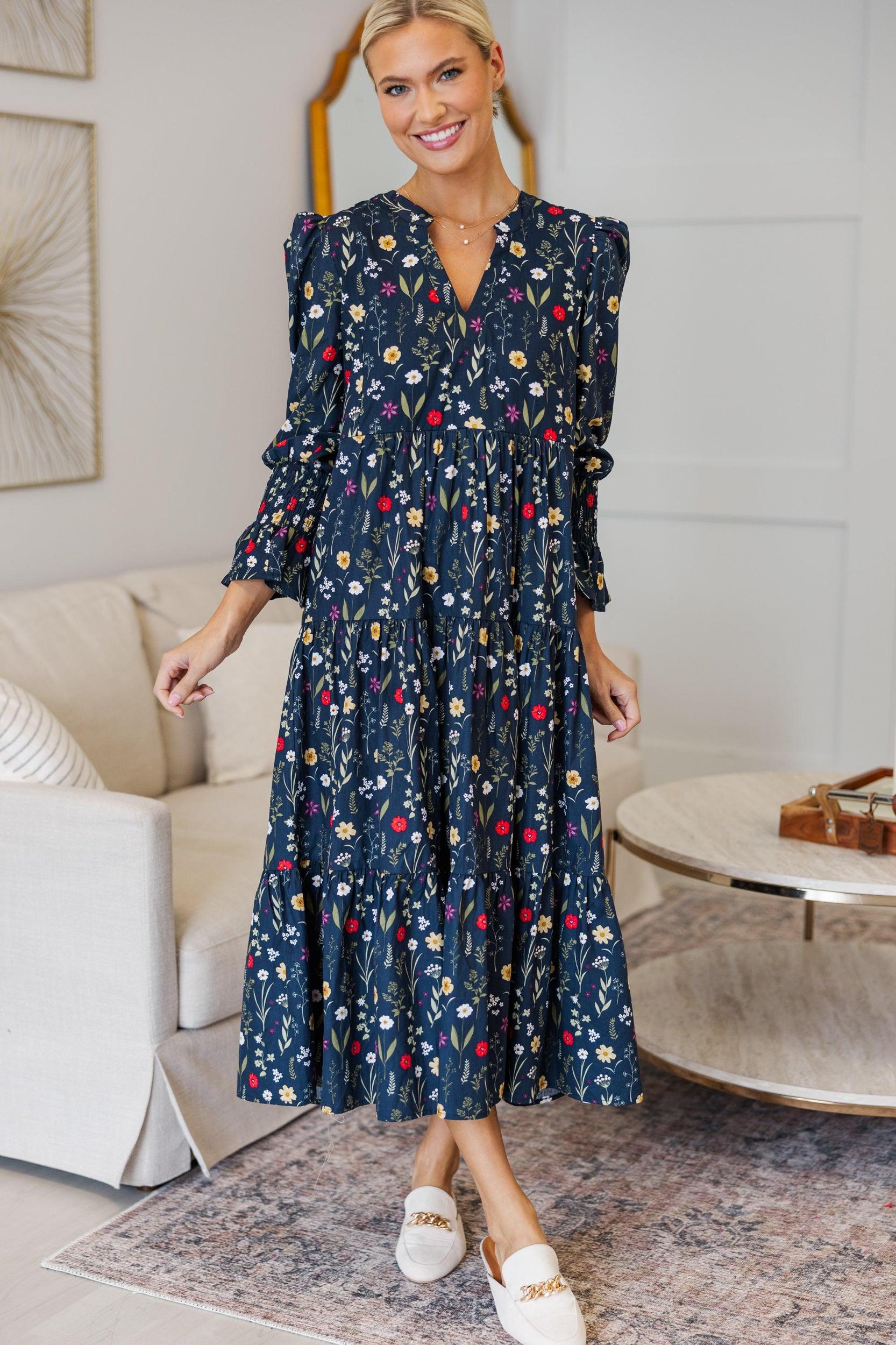 NURSING COLLECTION: What A Surprise Navy Floral Midi Dress Female Product Image