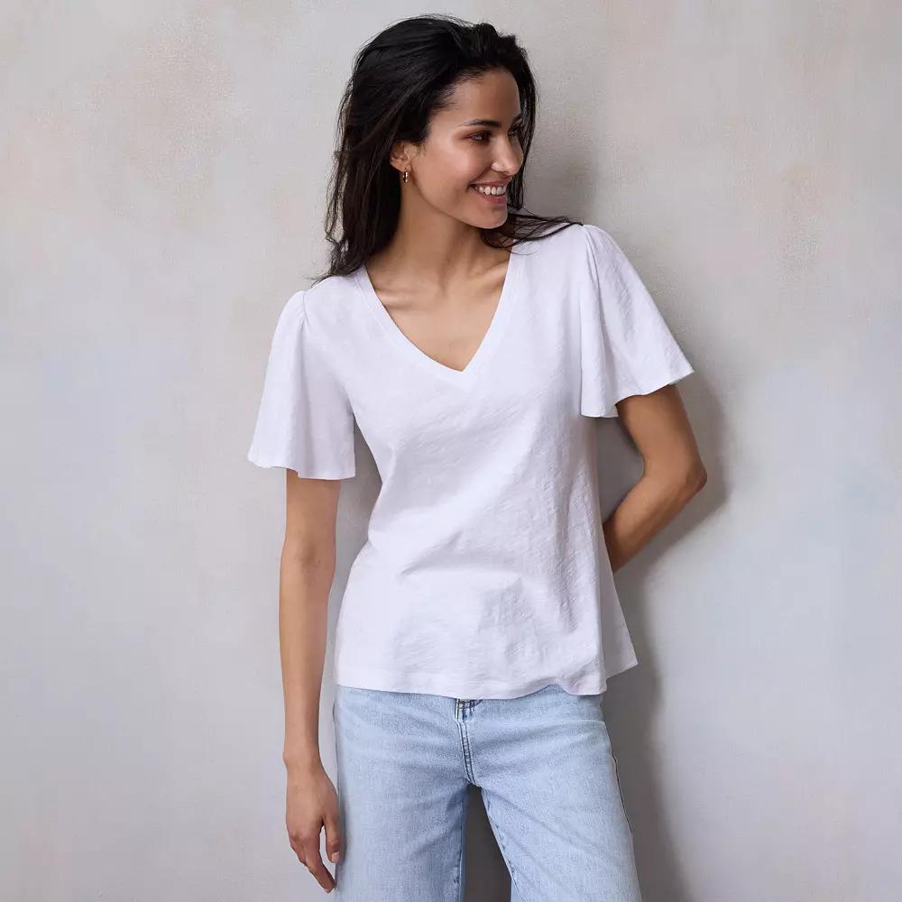 Women's LC Lauren Conrad V-Neck Flutter Sleeve Top, Size: XXL, Grey White Product Image