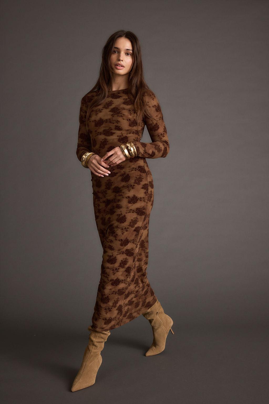 Casanova Brown Floral Maxi Dress Product Image