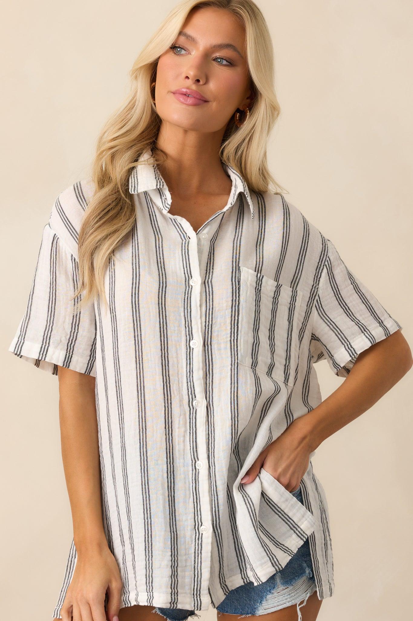 Z Supply White Cotton Seascape Stripe Gauze Shirt Product Image