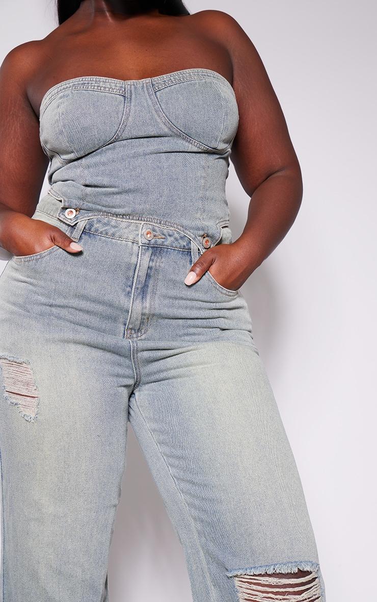 Plus Vintage Wash Detachable Bandeau Denim Jumpsuit Product Image