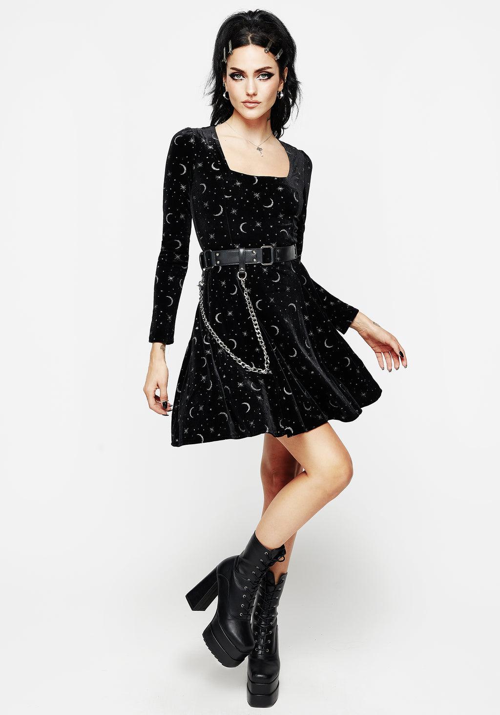 Constellation Glitter Print Velour Mini Dress Product Image