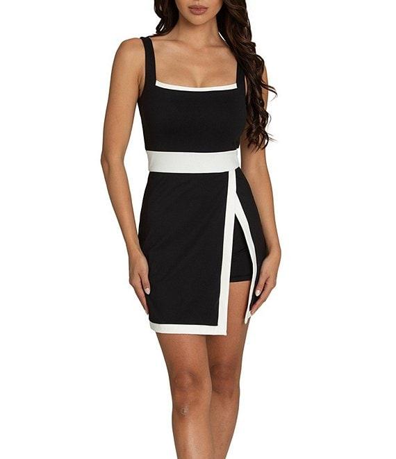 GOLD HINGE Square Neck Sleeveless Black White Lined Active Dress Product Image