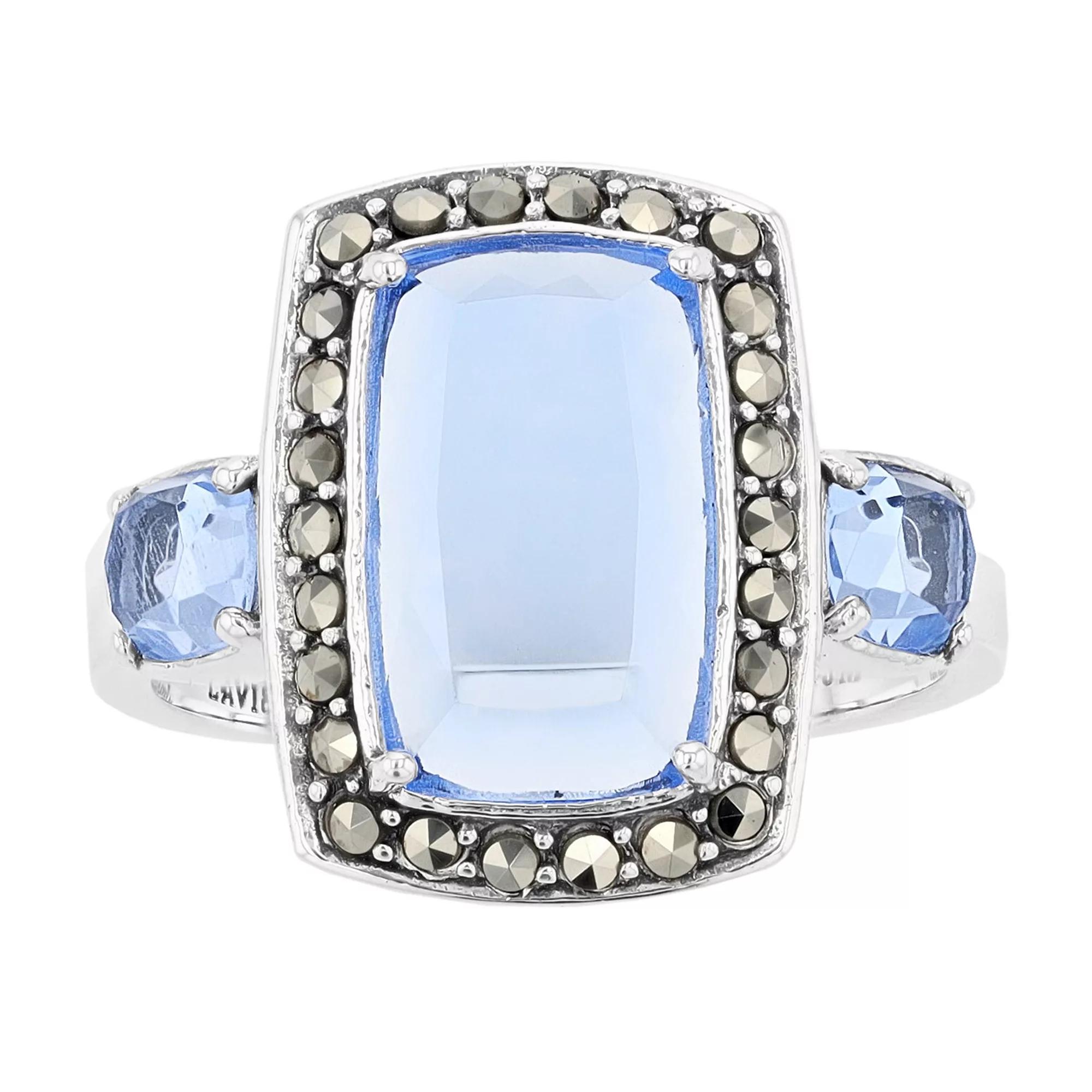 Lavish by TJM Sterling Silver Lab Created Blue Quartz & Marcasite Ring, Women's, Size: 9 Product Image