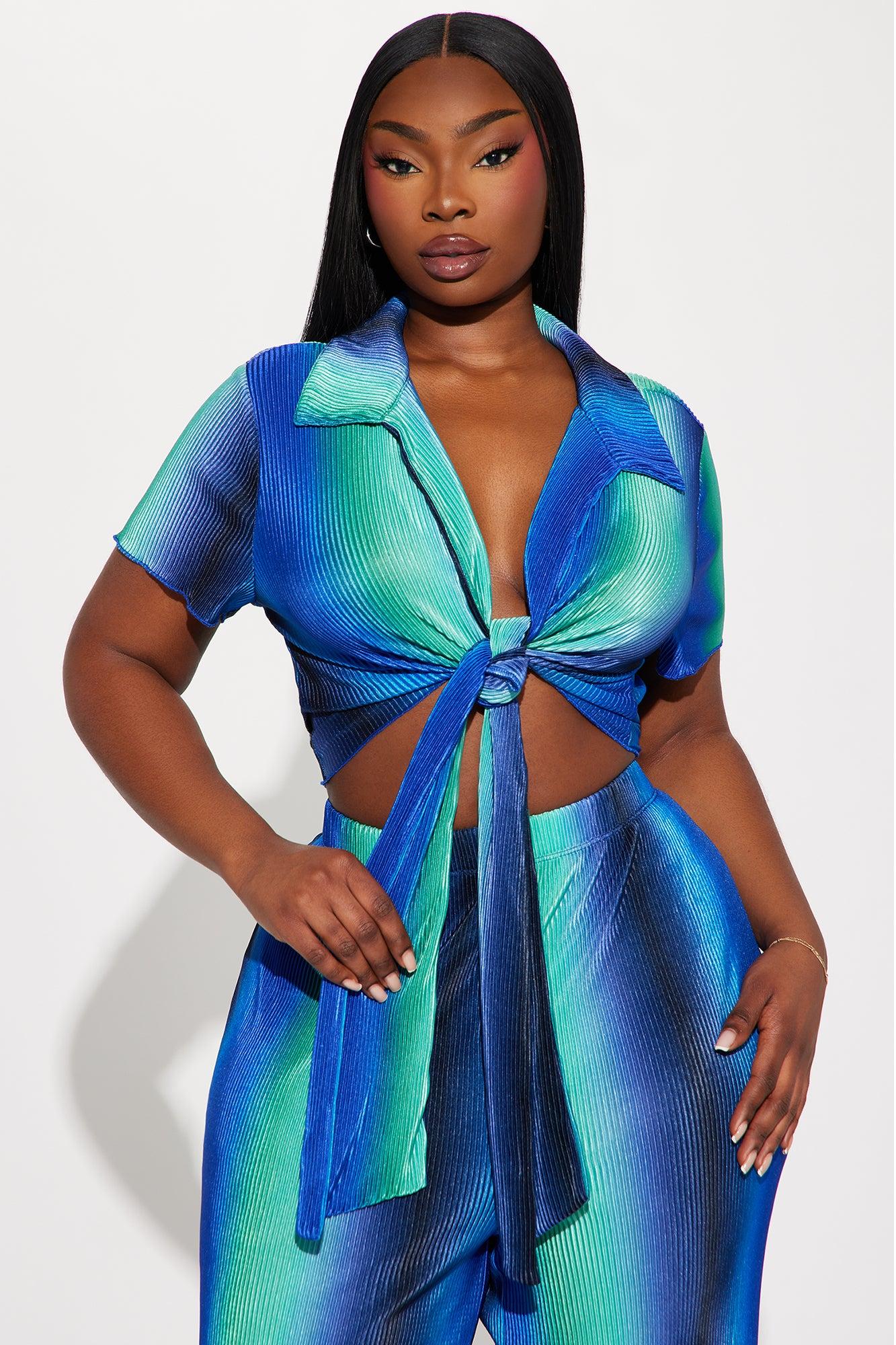 One Flight Away Plisse Pant Set - Blue/combo Product Image