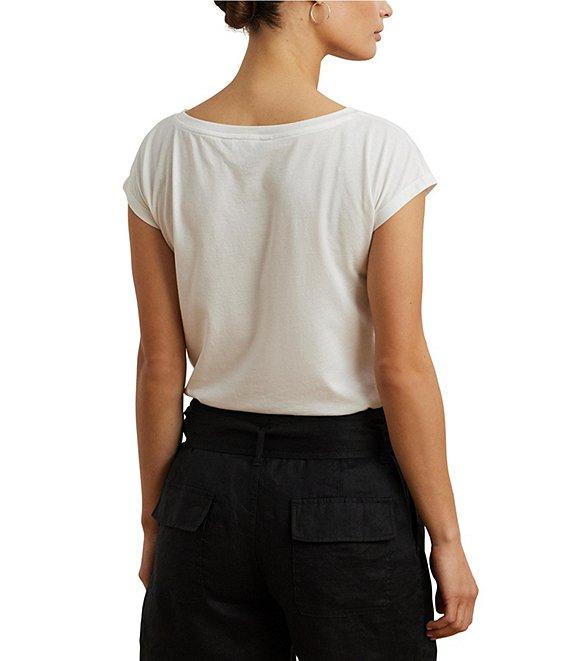 Lauren Ralph Lauren Cotton Blend Jersey Boat Neck Short Sleeve Graphic T-Shirt Product Image