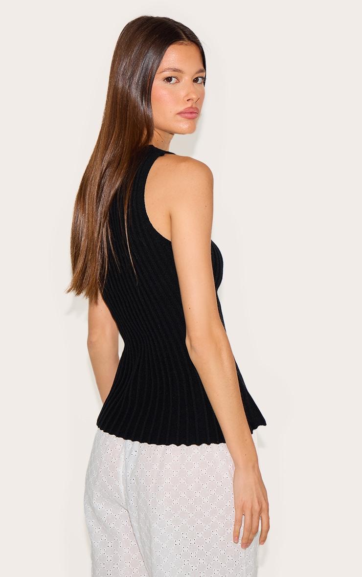 Black Knit Boat Neck Peplum Top Product Image