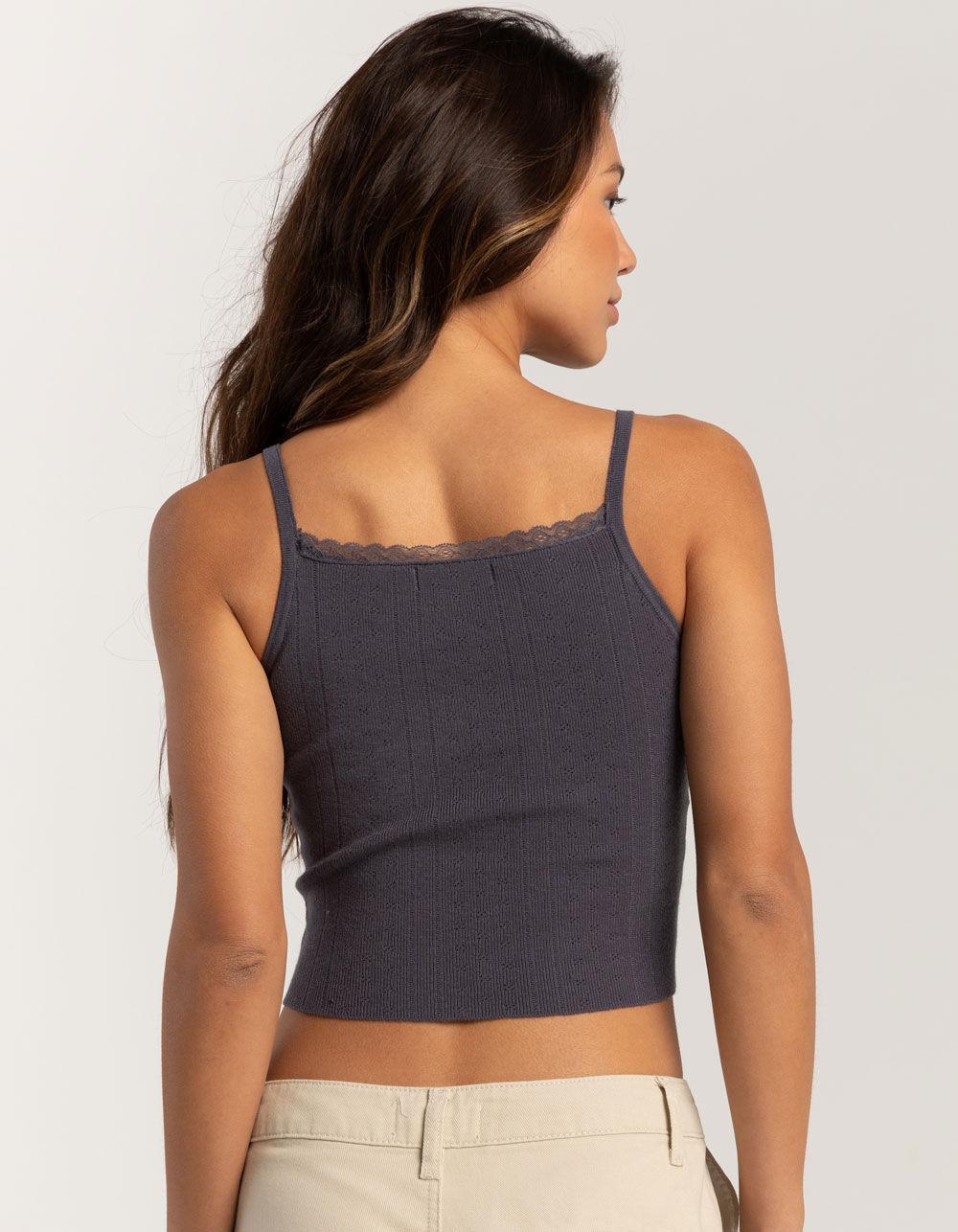 RSQ Womens Pointelle Lace Trim Cami - SLATE Product Image