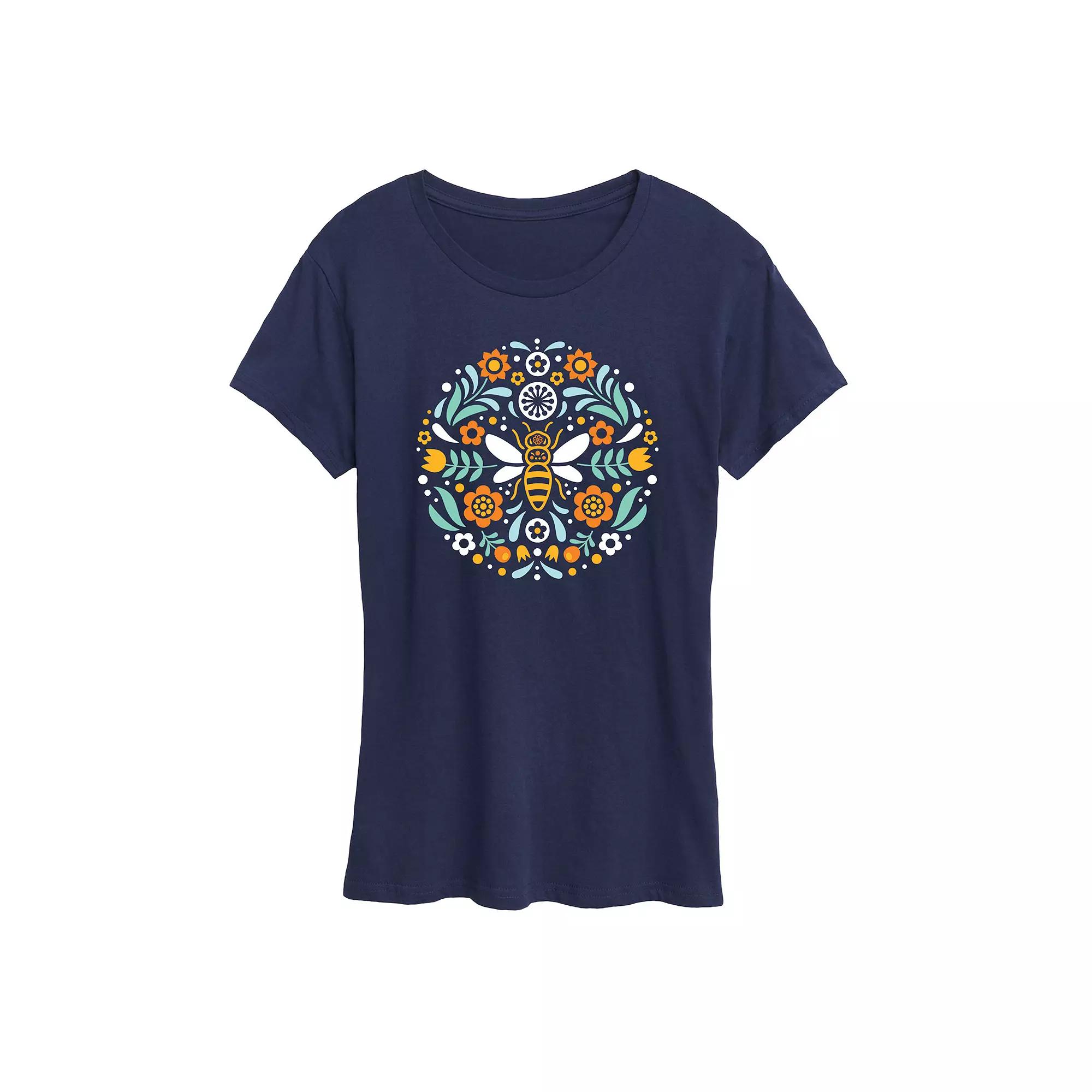 Women's Scandinavian Bee Circular Design Graphic Tee,  Product Image