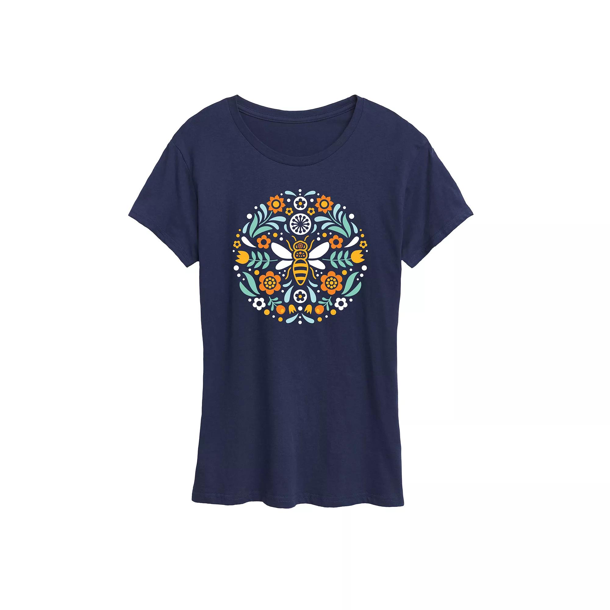 Women's Scandinavian Bee Circular Design Graphic Tee,  Product Image