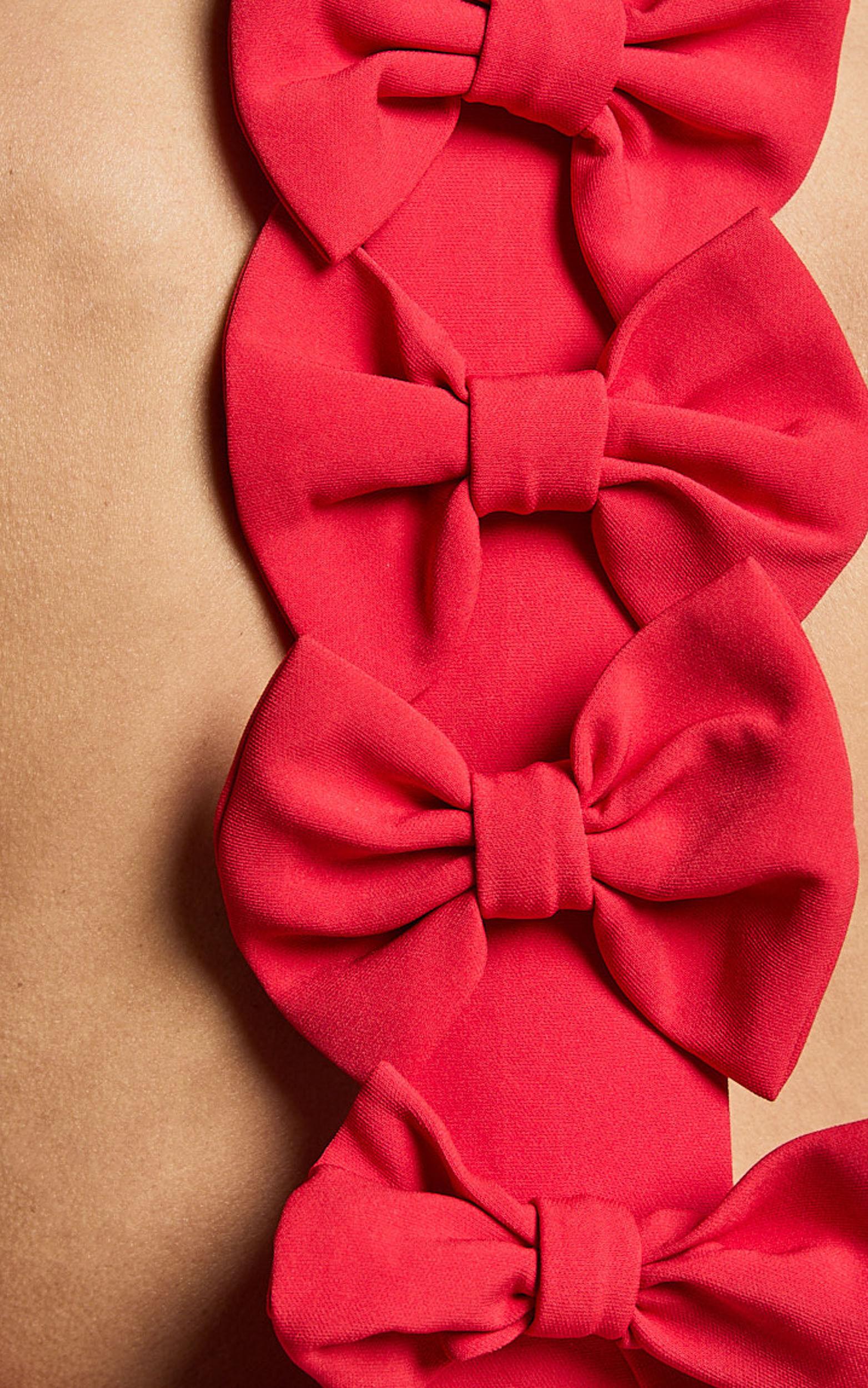 Yelena Mini Dress - Halter Neck Bow Detail Mini Dress in Red Product Image