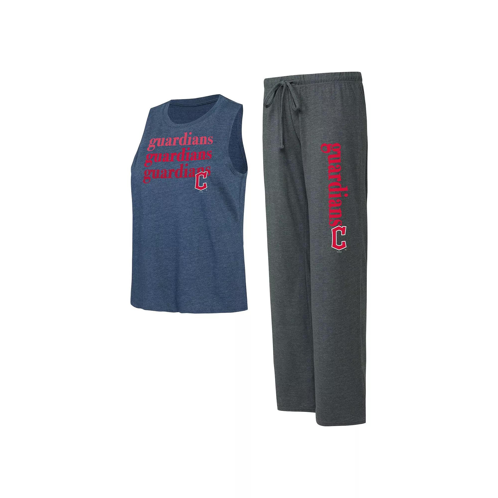 Women's Concepts Sport Charcoal/Navy Cleveland Guardians Meter Muscle Tank Top and Pants Sleep Set,  Product Image