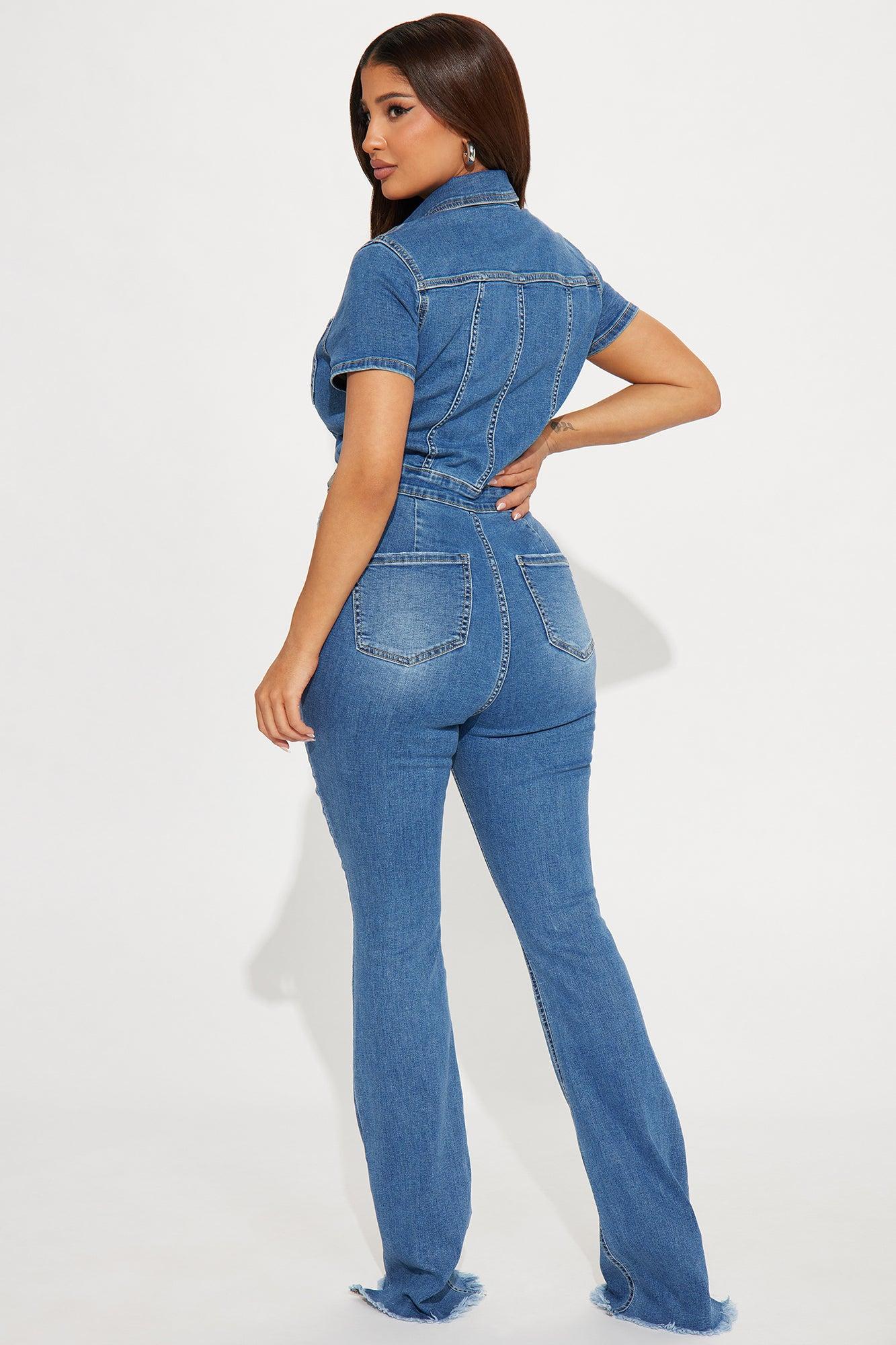 Fair And Square Denim Jumpsuit  - Medium Wash Product Image