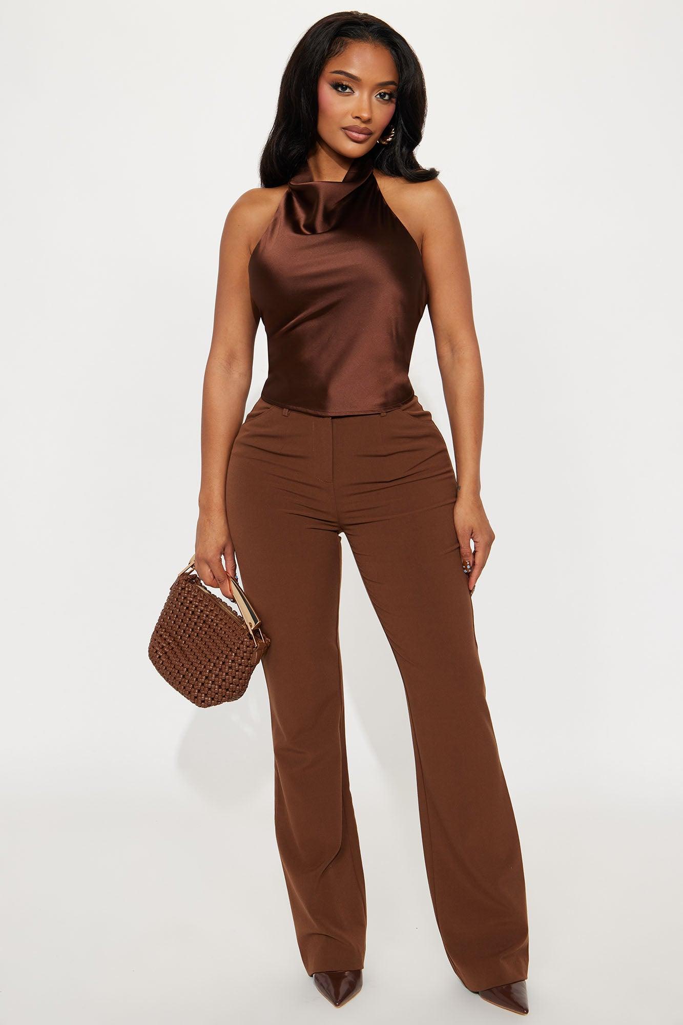 A Cute One Satin Halter Top - Chocolate Product Image