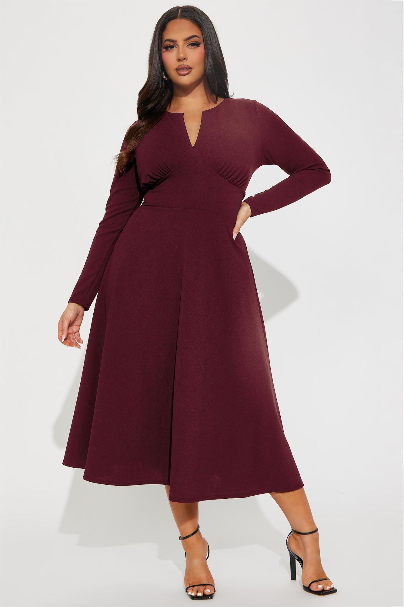 Charolette Long Sleeve Midi Dress - Wine Product Image