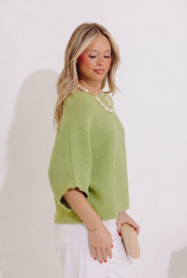 Modern Ease Knit Top in Lime Product Image