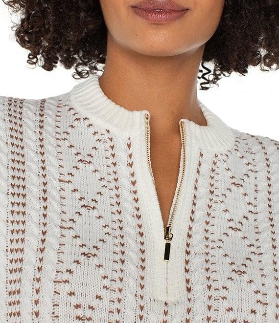 Liverpool Los Angeles Textured Cable Knit Dolman Sleeve Zip Up Sweater Product Image