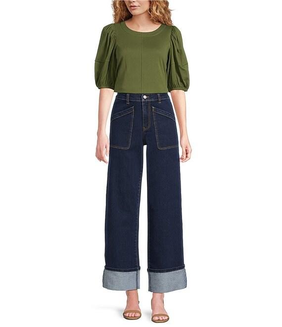 Gibson & Latimer Knit Crew Neck 3/4 Puff Sleeve Tee Shirt Product Image