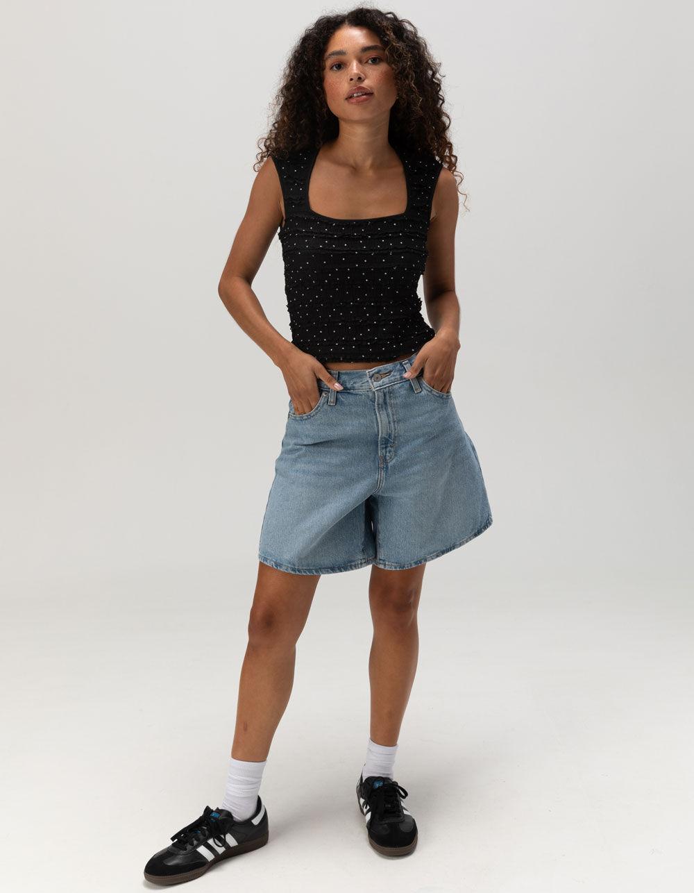 WEST OF MELROSE Square Neck Polka Dot Womens Top - BLACK Product Image