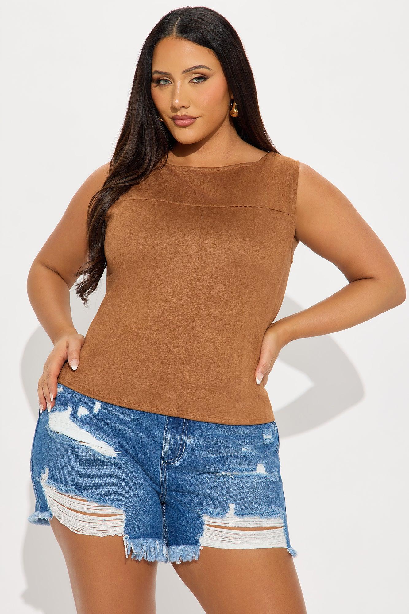 Ori High Neck Faux Suede Top - Camel Female Product Image
