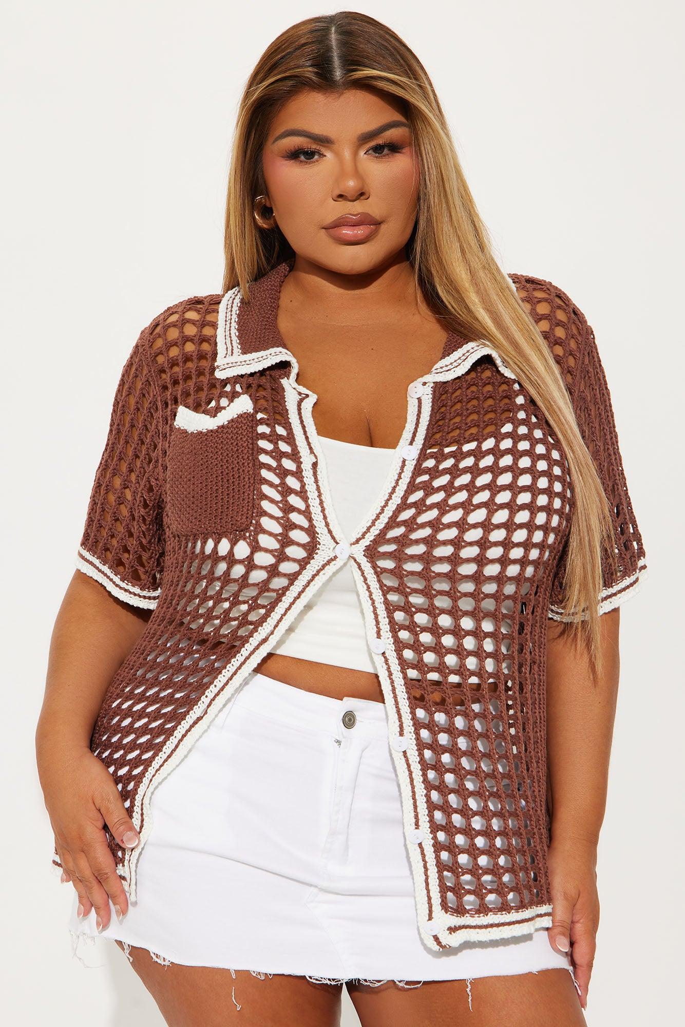 Delphine Oversized Crochet Shirt - Chocolate/Combo Product Image