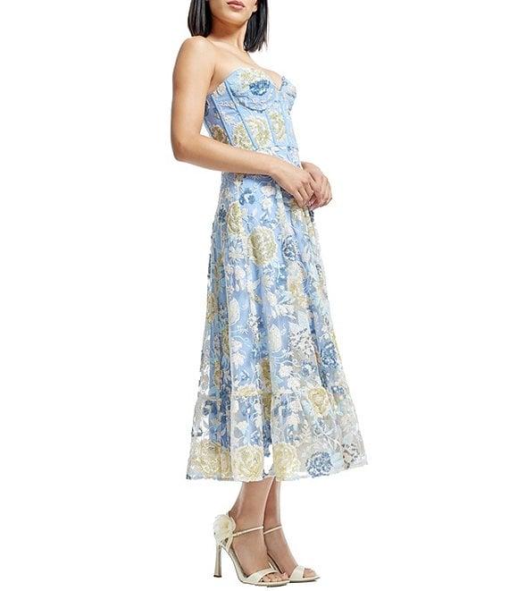 Dress the Population Sequin Floral Sweetheart Strapless Bustier Fit and Flare Midi Dress Product Image