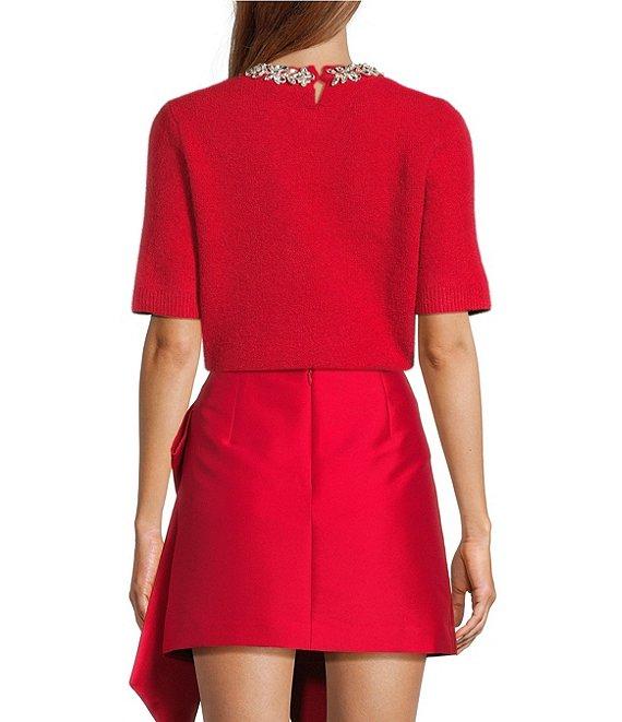 Antonio Melani Kourtney Wool Blend Jeweled Crew Neckline Short Sleeve Sweater Product Image