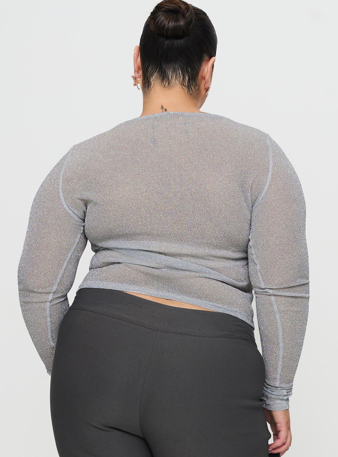 Crystal Clear Long Sleeve Mesh Top Silver Product Image