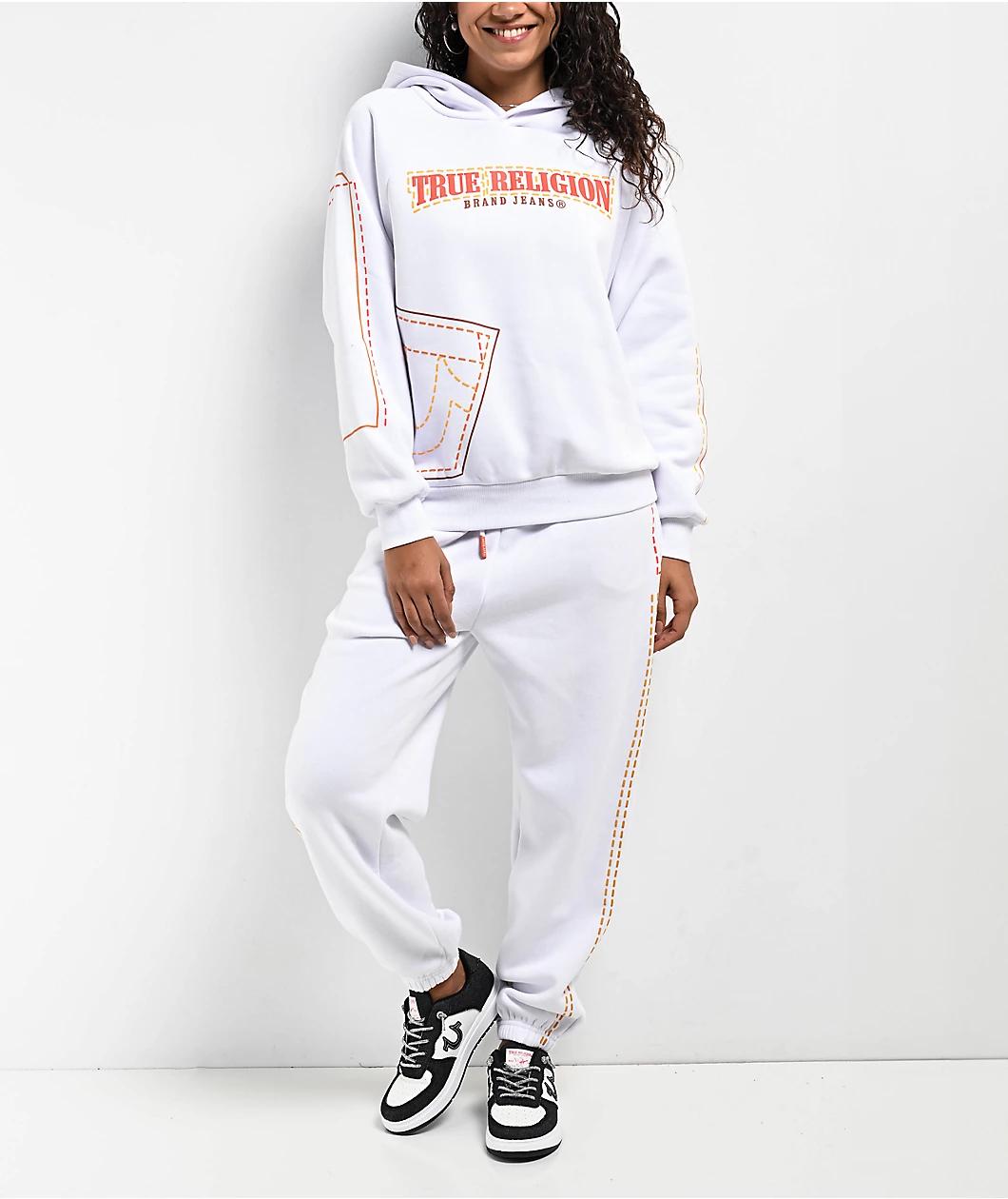 True Religion Big T Boyfriend White Jogger Sweatpants Product Image