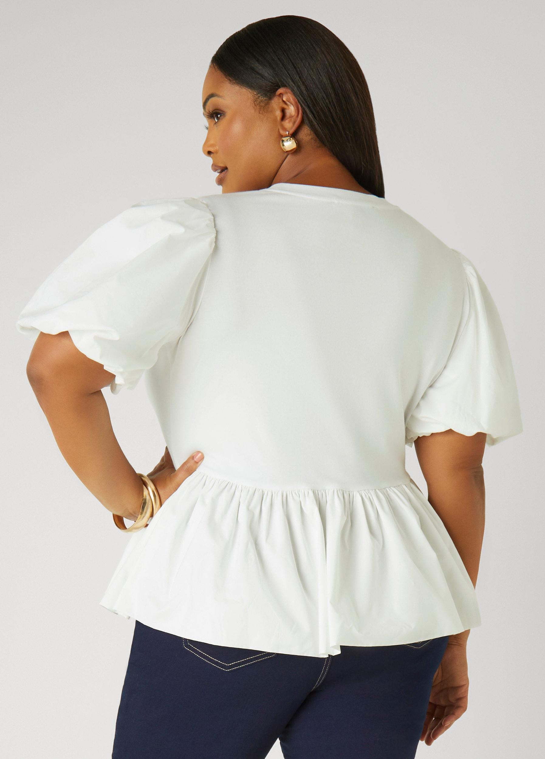 Plus Size Puff Sleeved Peplum Tee Ashley Stewart Product Image