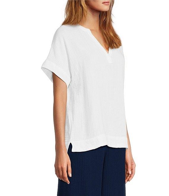 L.L.Bean Cloud Gauze Split V Neckline Short Sleeve Top Product Image