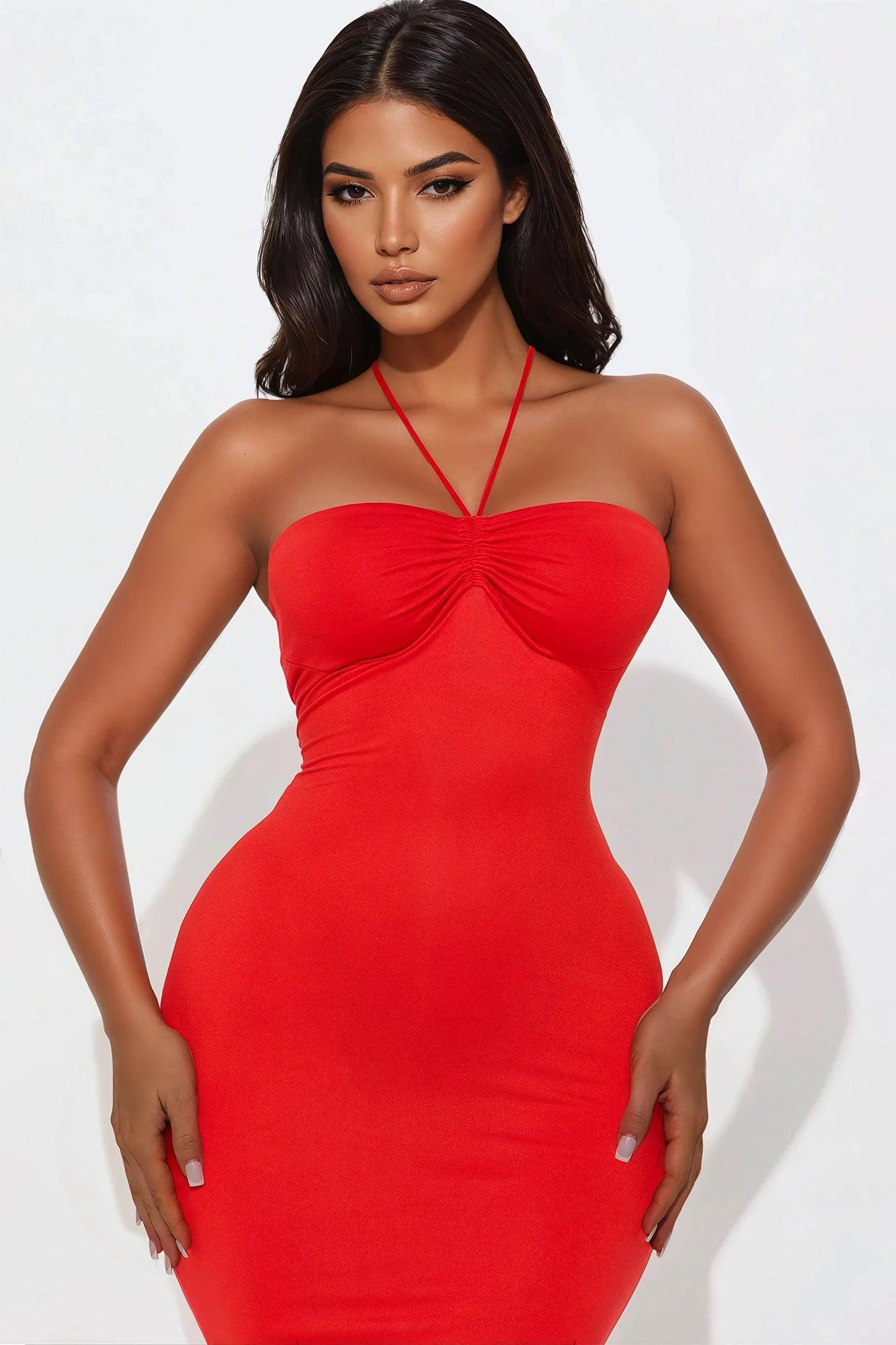 Jaycee Strapless Midi Dress - Red Product Image