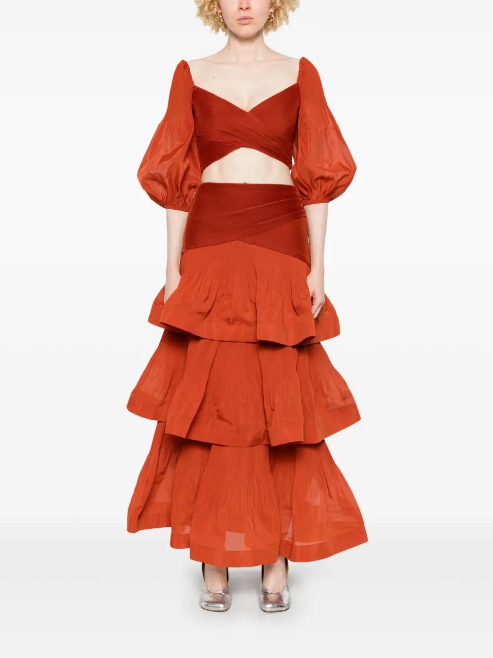 tiered pleated maxi skirt Product Image