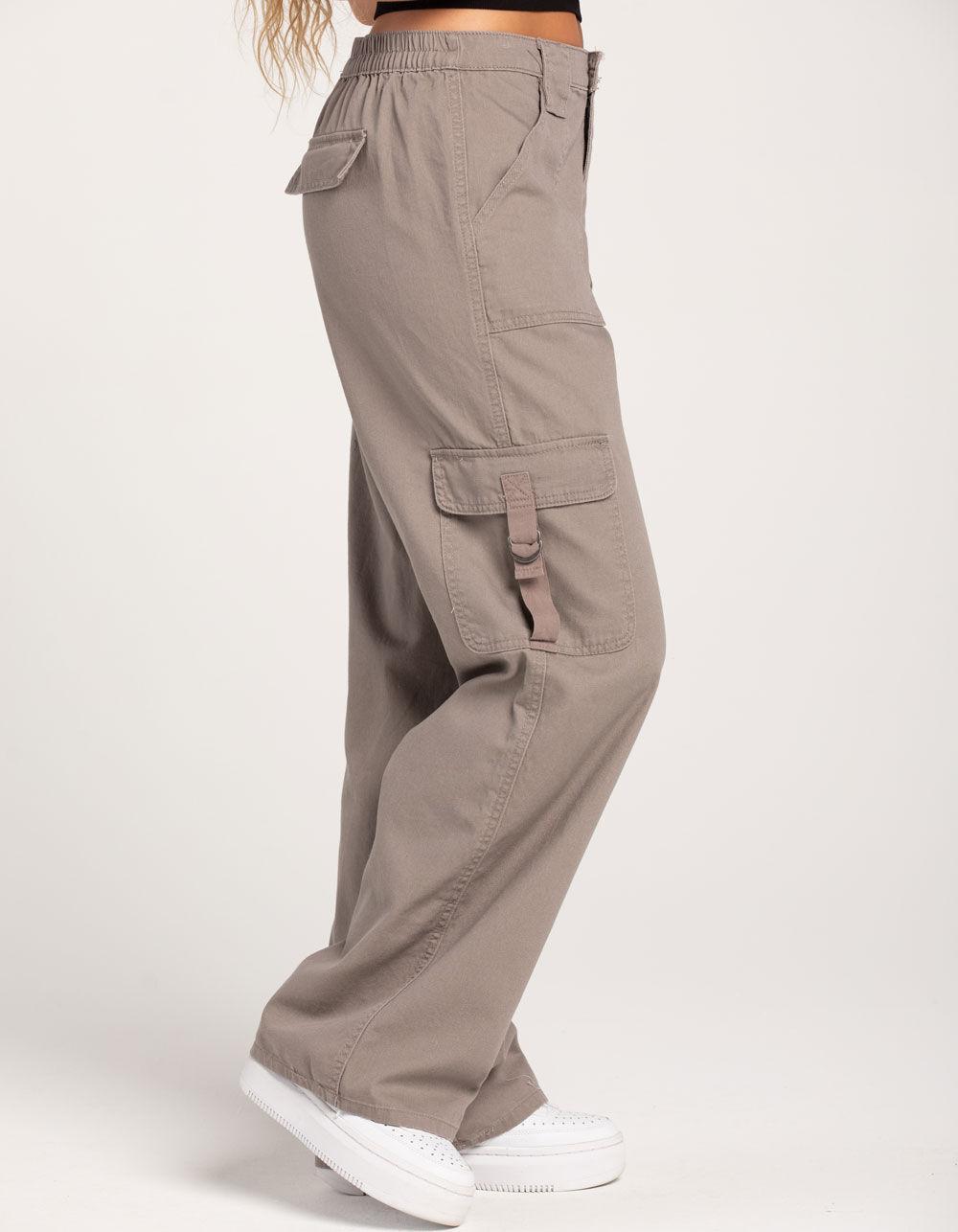 RSQ Womens Mid Rise Cargo Tape Pocket Twill Pants - DK KHAKI Product Image