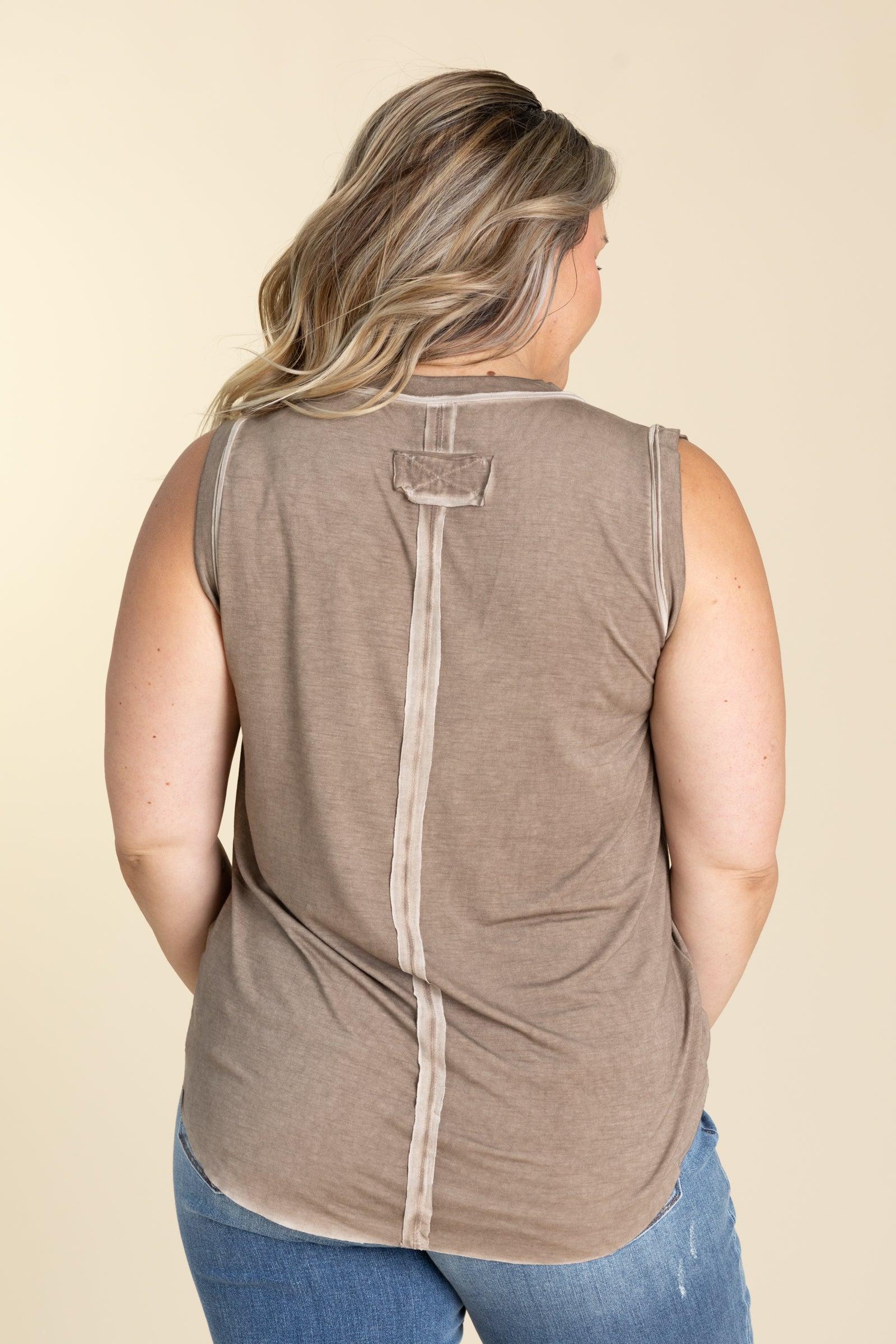 Washed V-Neck Raw Hem Knit Tanks Product Image