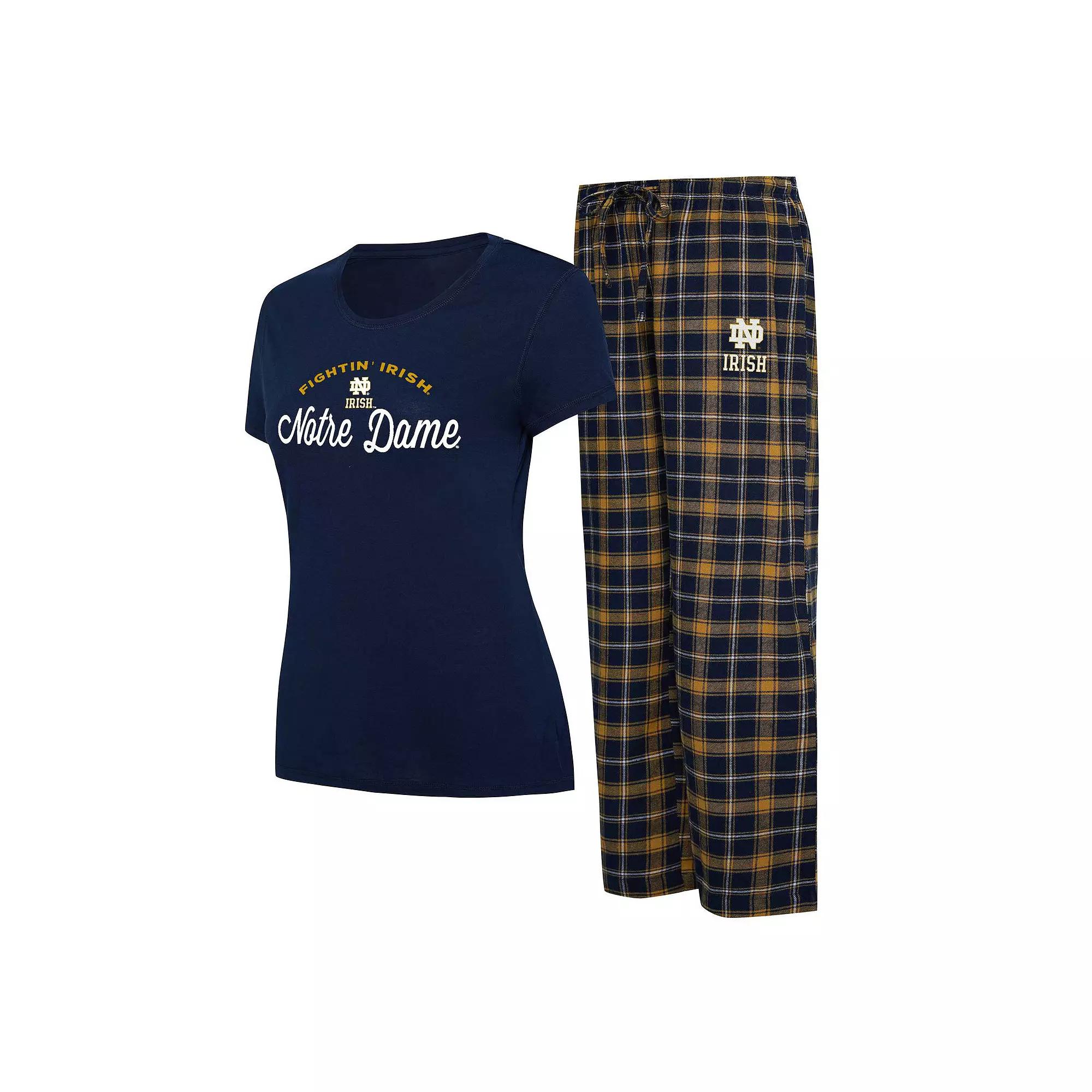 Women's Concepts Sport Navy/Gold Notre Dame Fighting Irish Arctic T-Shirt & Flannel Pants Sleep Set, Size: 3XL, Blue Product Image