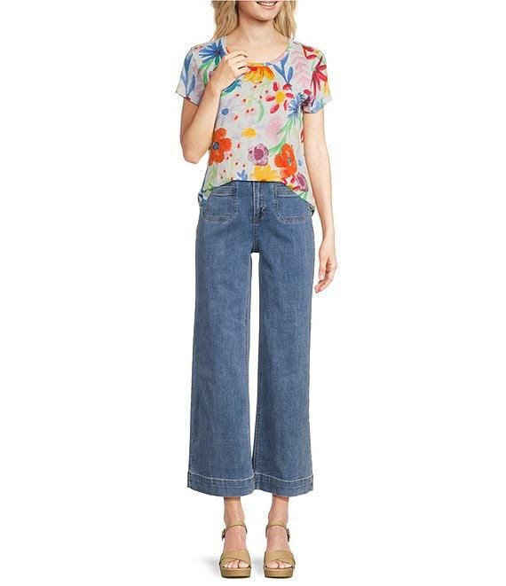 Charlie B. Organic Cotton Knit Floral Print Crew Neck Short Sleeve Tee Product Image