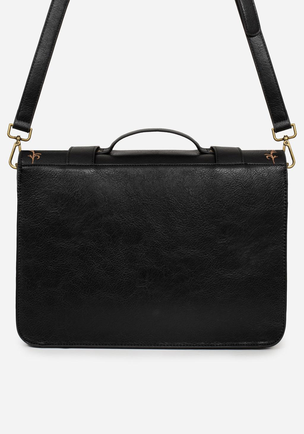 Rosamoth Buckle Vine Embroidered Satchel Bag - Black Product Image