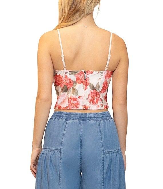 Stevie By Steve Madden Satin Floral Print Bustier Spaghetti Strap Top Product Image