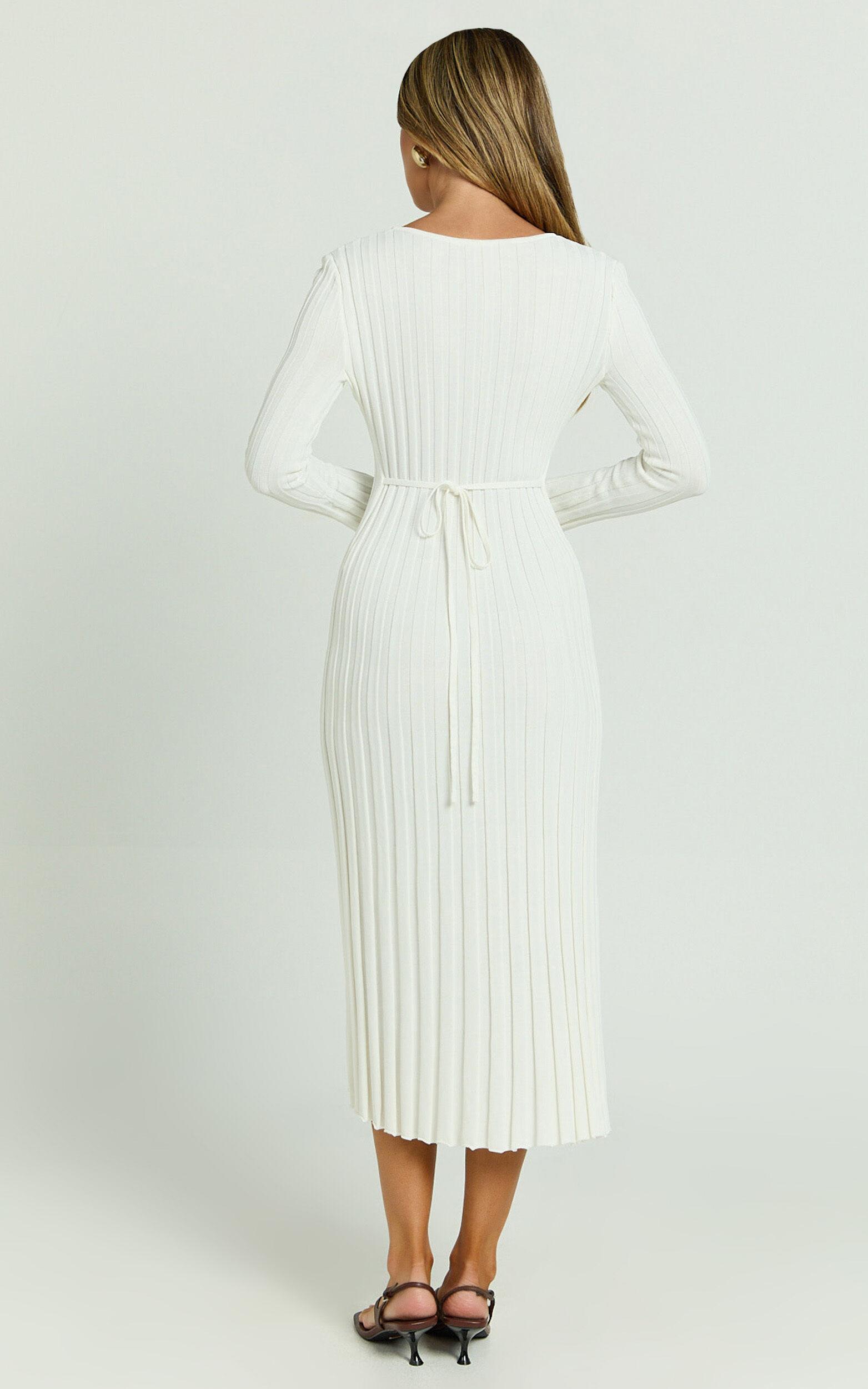 Blaire Midi Dress - Long Sleeve Tie Back Flare Dress in Ivory Product Image