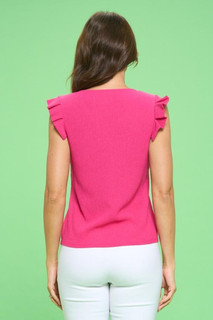 Crepe V Neck Ruffle Top Product Image